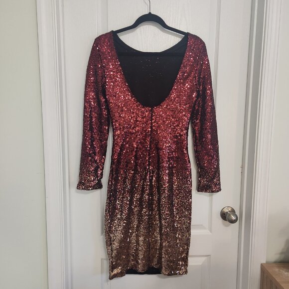 Red to Gold Sequin Ombre Bodycon Long Sleeve Dress Size Medium - Picture 3 of 8